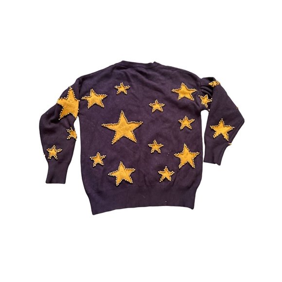 Rare Navy Beaded Gold Start Sweater - M - Picture 3 of 6